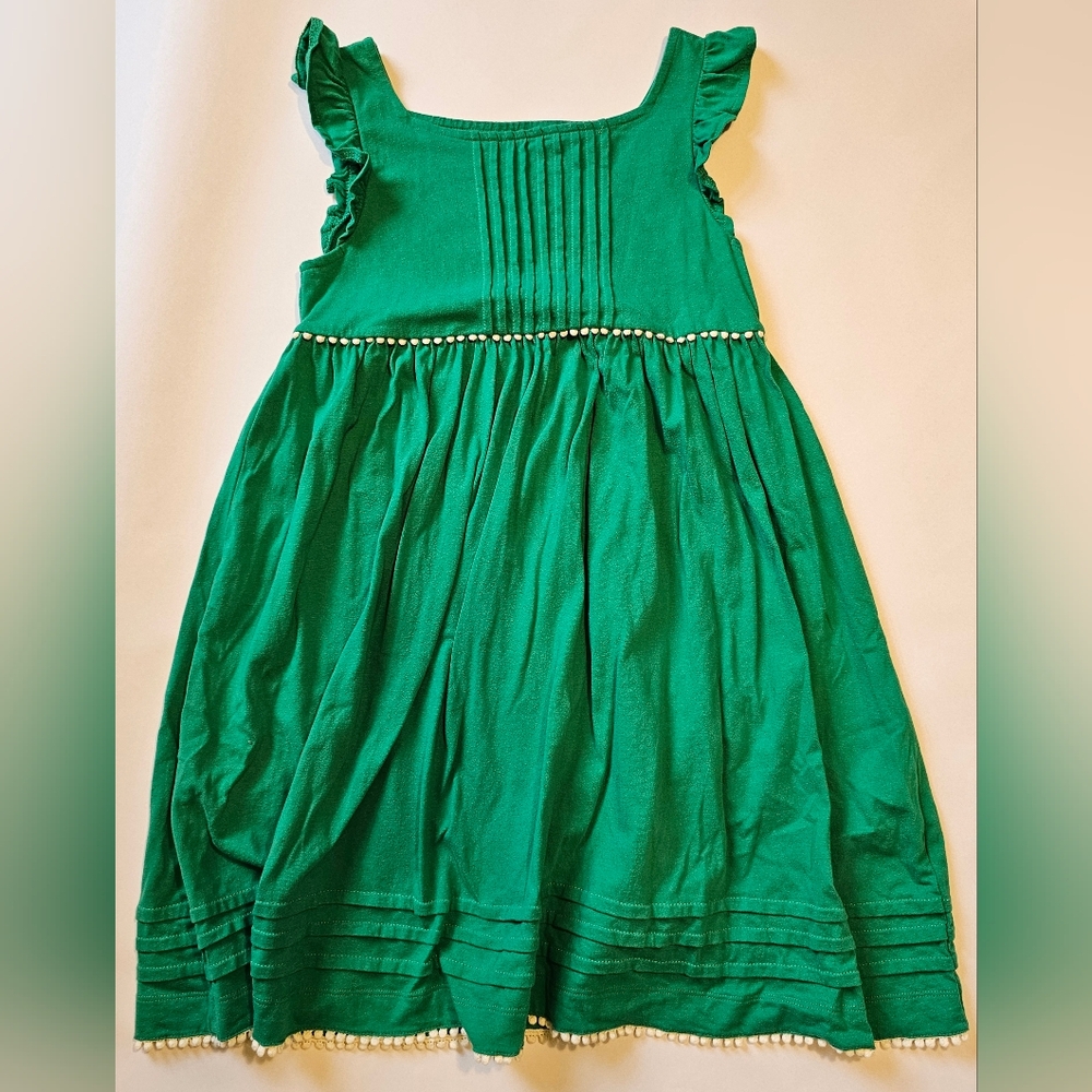 Mini Boden green ruffle cap sleeve dress